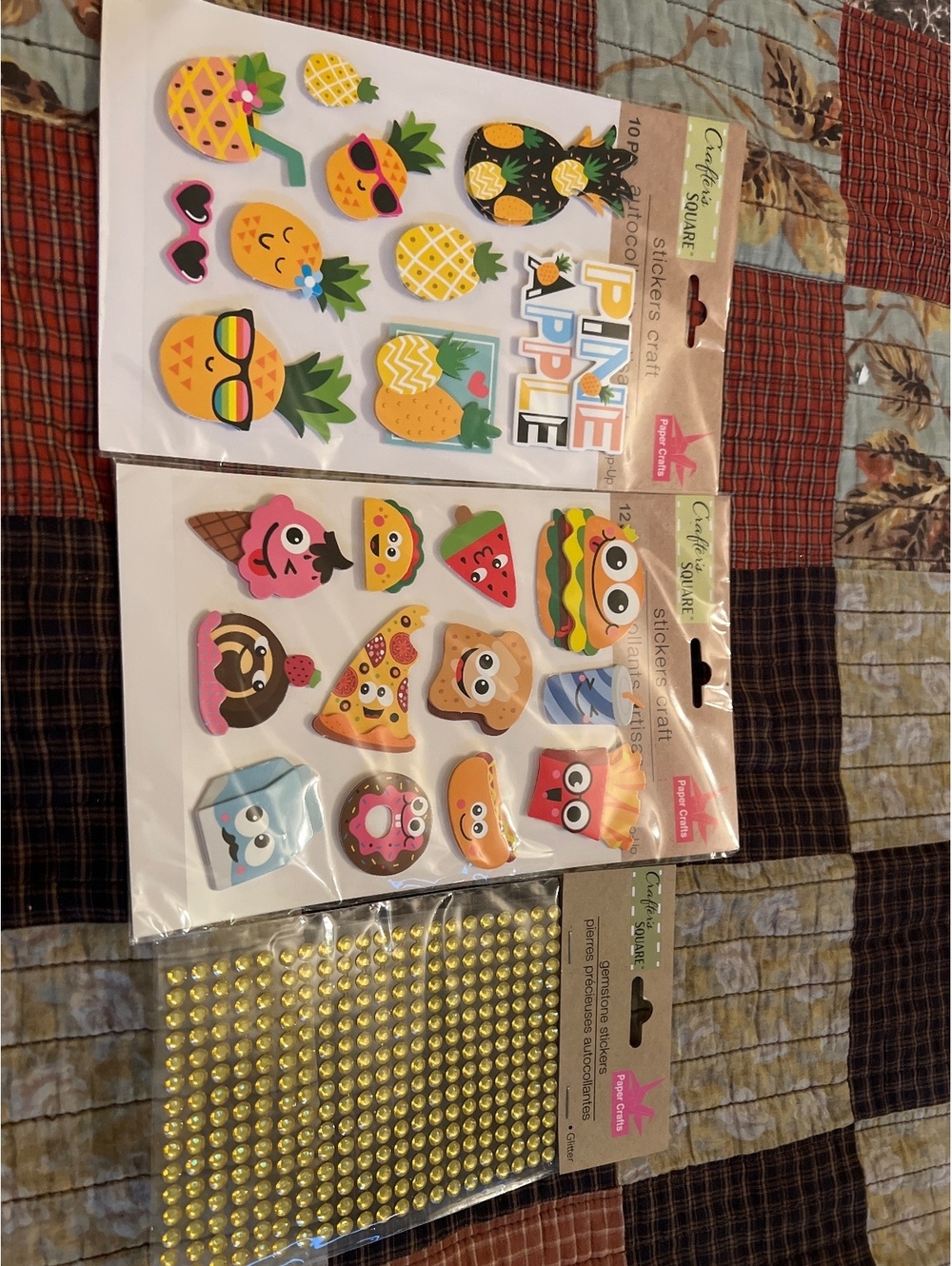 Crafter's Square Pineapple and Food-Themed Stickers and Yellow Gem Stickers Set